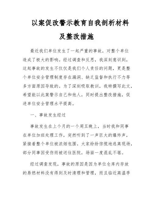 以案促改警示教育自我剖析材料及整改措施