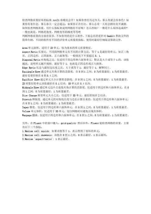 检查网格质量好坏的标准
