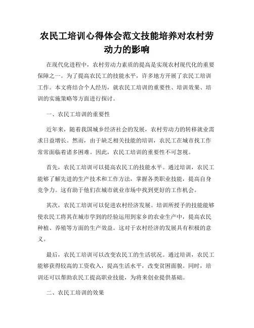 农民工培训心得体会范文技能培养对农村劳动力的影响