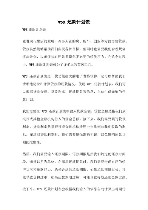 wps 还款计划表