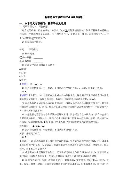 新中考语文修辞手法及运用及解析