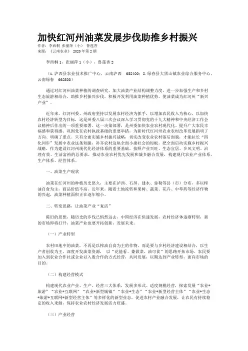 加快红河州油菜发展步伐助推乡村振兴