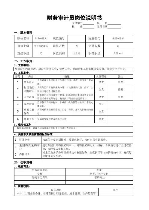 财务审计员岗位说明书