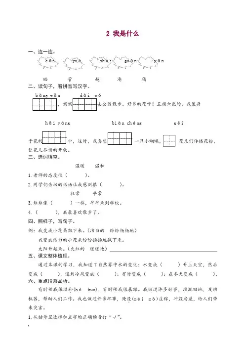 【精选】人教版(部编本)语文二年级上册2 我是什么课时练习(含答案).doc