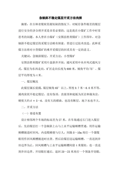 急倾斜不稳定煤层开采方法