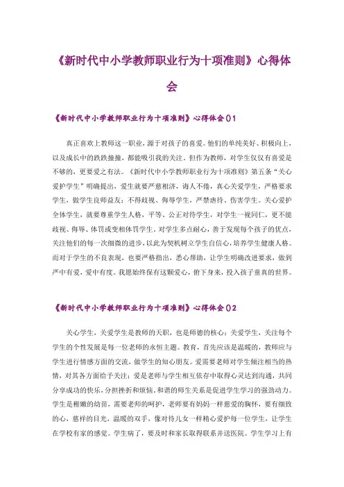 《新时代中小学教师职业行为十项准则》心得体会