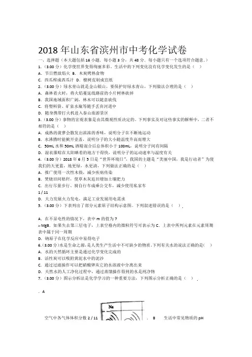 2018年山东滨州中考化学试卷