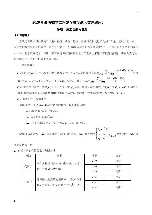 专题07 切线问题-2020年高考数学多题一解篇(文理通用)(原卷版)