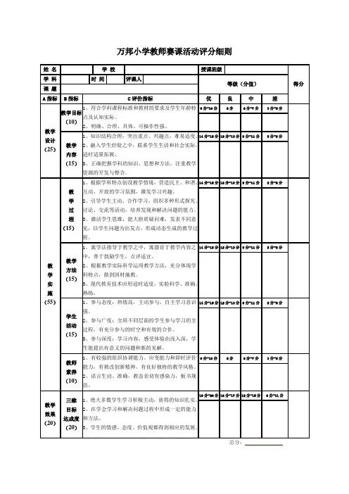 教师赛课评分标准