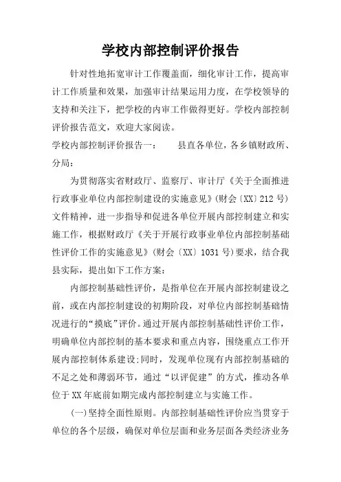 学校内部控制评价报告