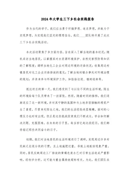 2024年大学生三下乡社会实践报告（四篇）
