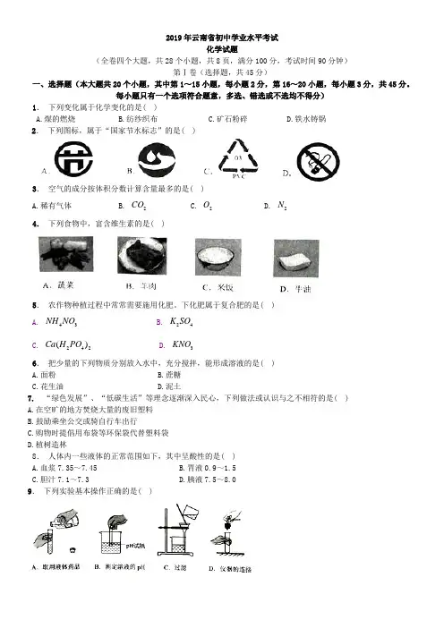 中考真题-2019年云南省中考化学真题 3