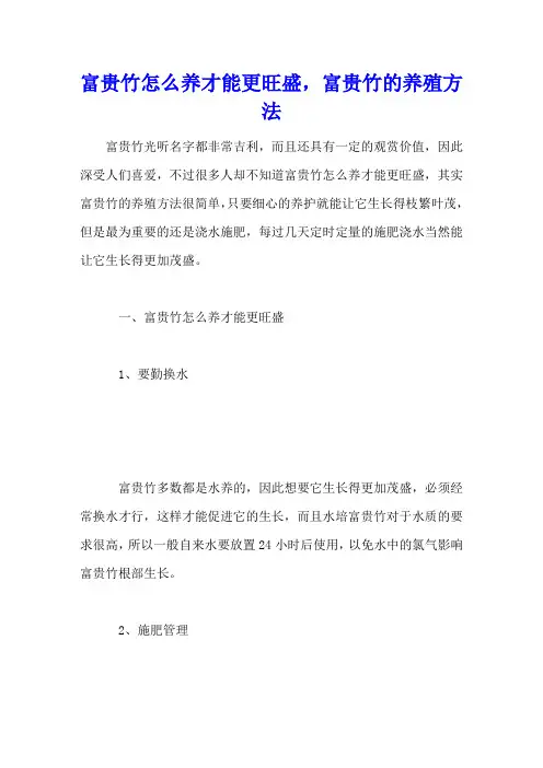 富贵竹怎么养才能更旺盛,富贵竹的养殖方法