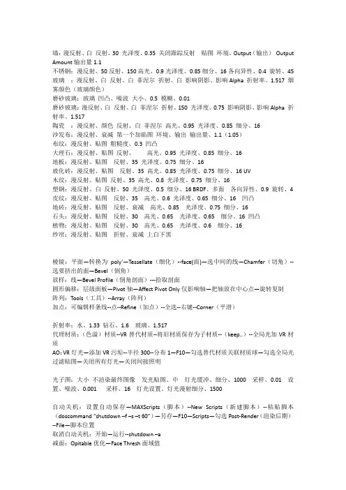 整理3D材质参数