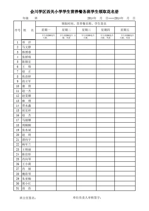 西关小学学生营养餐签名表四(2)