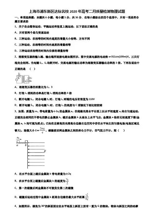 上海市浦东新区达标名校2020年高考二月质量检测物理试题含解析.doc