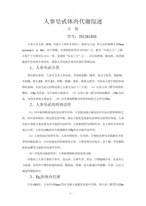 人参皂甙体内代谢综述 2