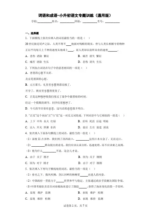 词语和成语-小升初语文专题训练(通用版)