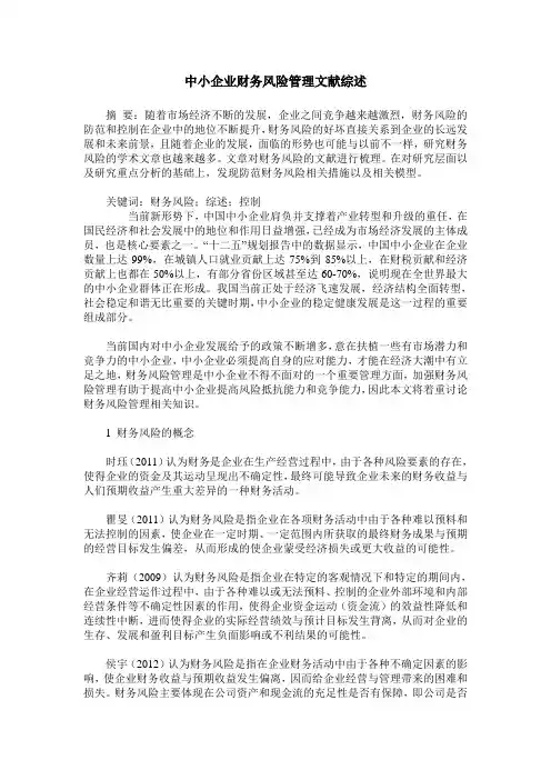 中小企业财务风险管理文献综述
