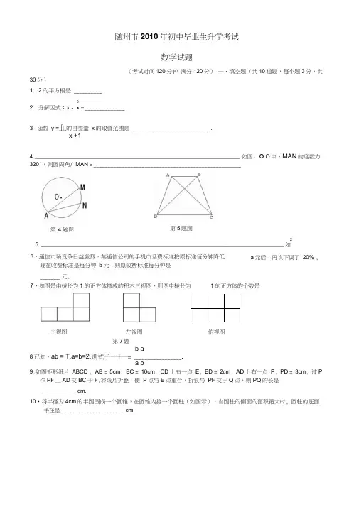 2010年湖北各中考数学试题12套打包湖北随州