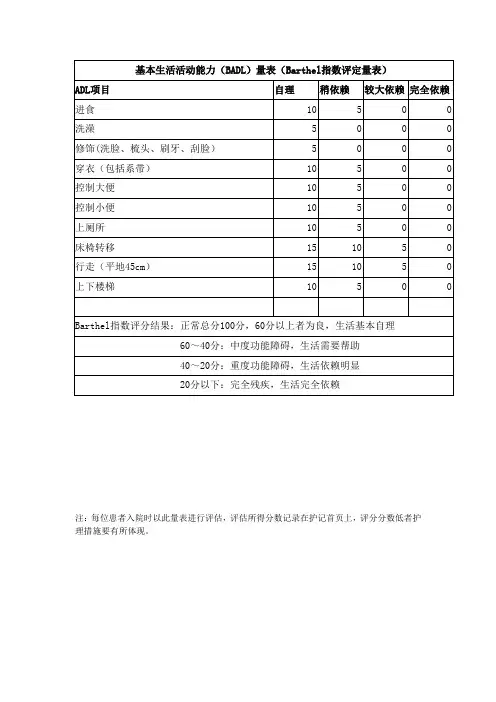 基本生活活动能力(BADL)量表