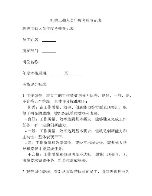机关工勤人员年度考核登记表