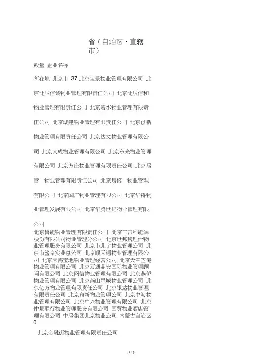 全国一级物业管理资质企业名录