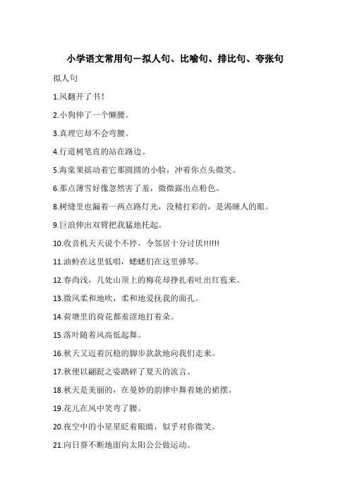 小学语文常用句-拟人句、比喻句、排比句、夸张句