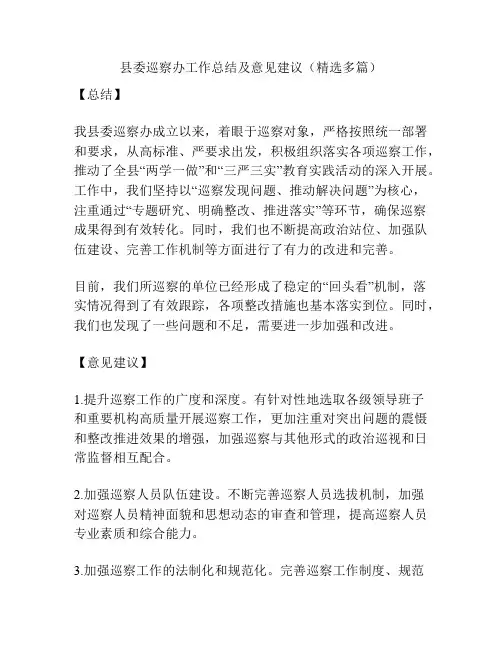 县委巡察办工作总结及意见建议(精选多篇)
