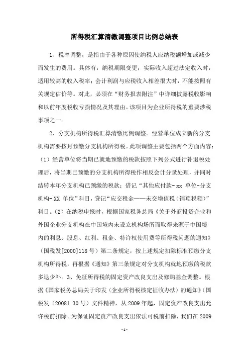 所得税汇算清缴调整项目比例总结表