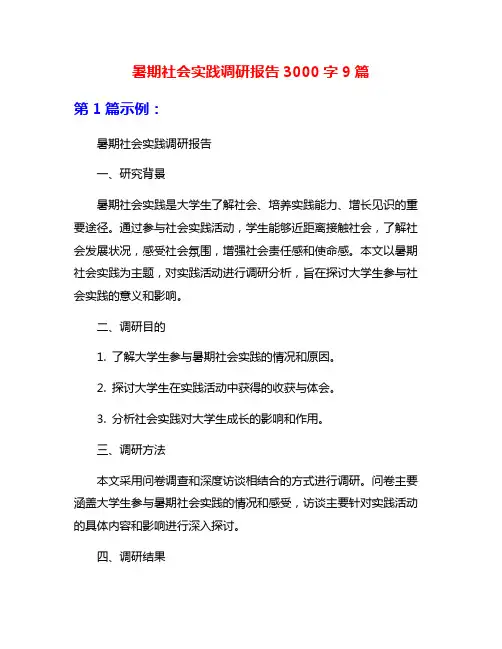 暑期社会实践调研报告3000字9篇