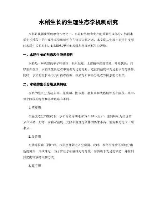 水稻生长的生理生态学机制研究