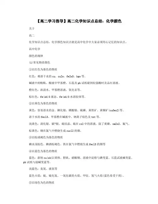 【高二学习指导】高二化学知识点总结：化学颜色