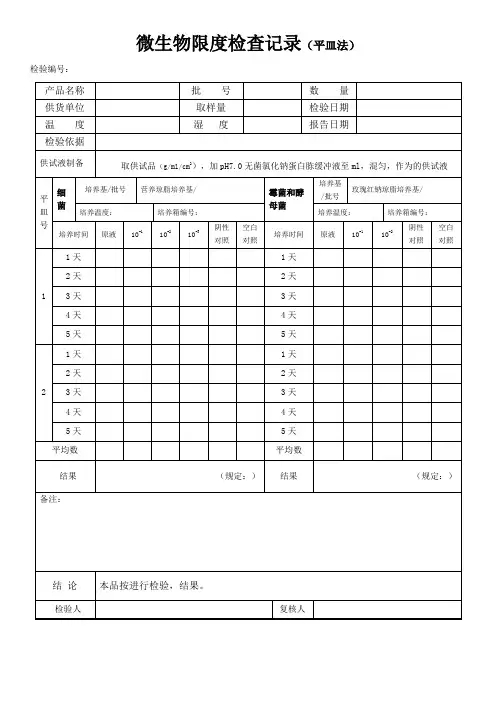 微生物限度、控制菌检查记录