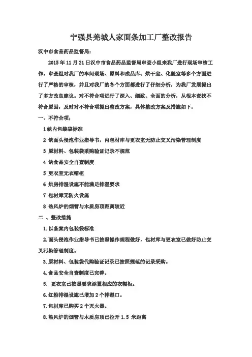 挂面面条加工厂整改报告