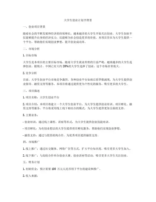 大学生创业计划书背景
