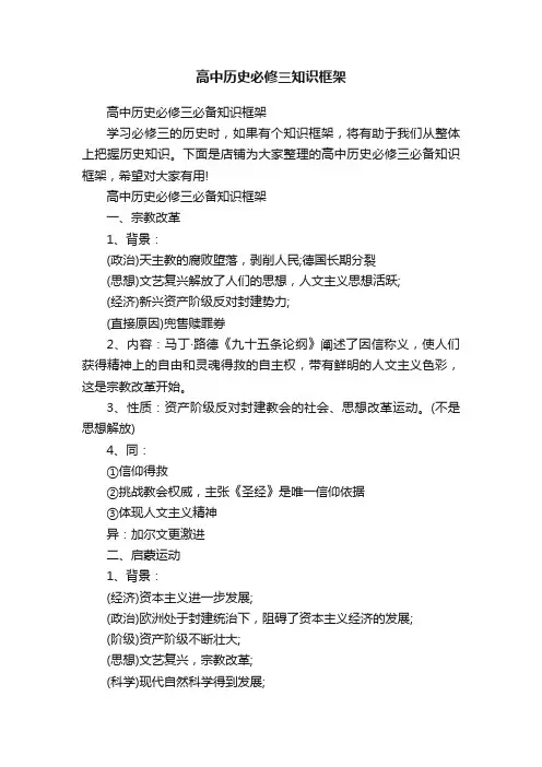 高中历史必修三知识框架