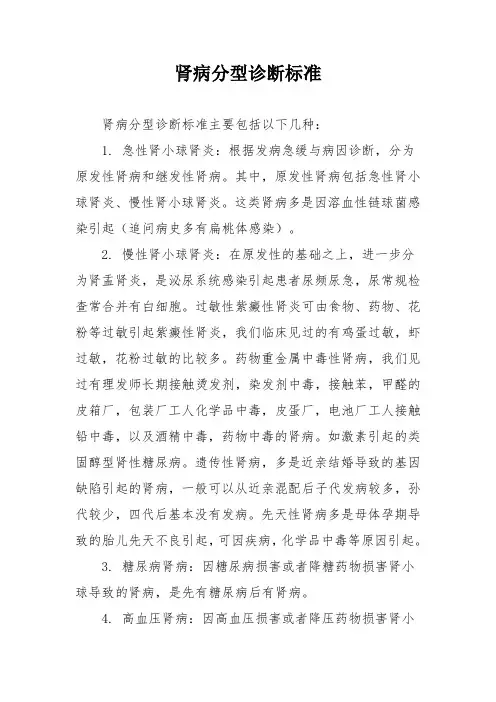 肾病分型诊断标准