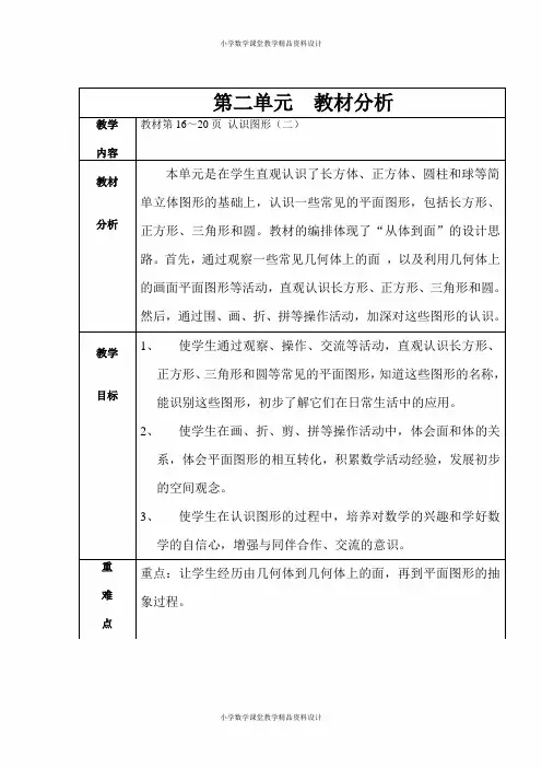苏教版小学数学一年级下册教案-第二单元  认识图形(二)-教材分析