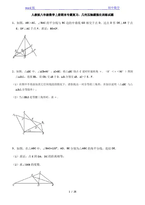 人教版八年级数学上册期末专题复习：几何压轴题强化训练试题(含答案)
