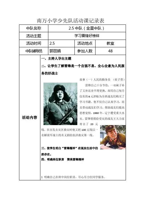 2.5 学雷锋少先队队课活动记录表