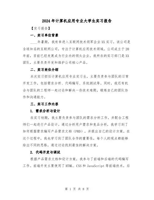 2024年计算机应用专业大学生实习报告（3篇）