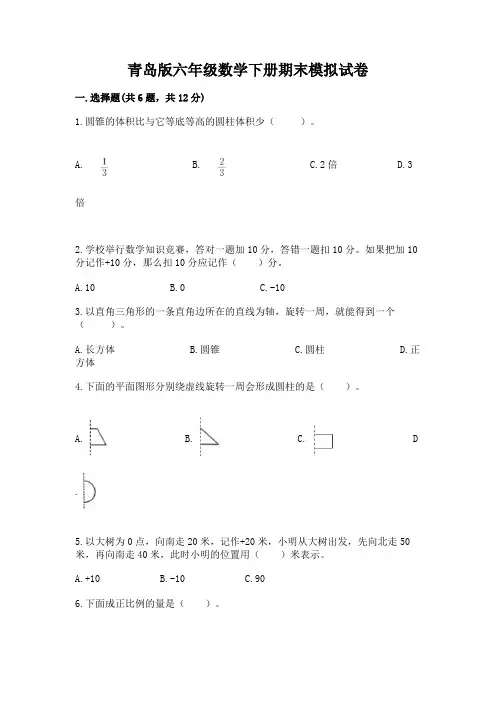 青岛版六年级数学下册期末模拟试卷带精品答案
