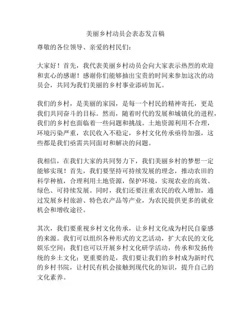 美丽乡村动员会表态发言稿