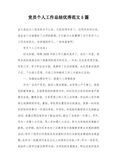 党员个人工作总结优秀范文5篇