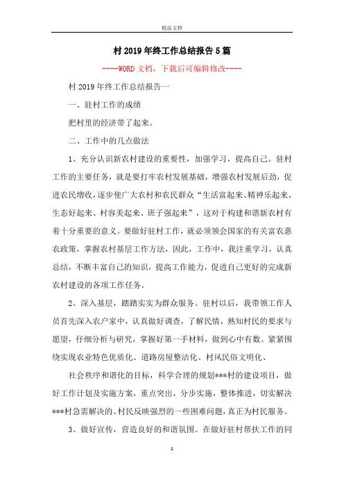 村2019年终工作总结报告5篇