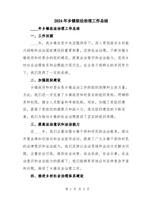 2024年乡镇依法治理工作总结