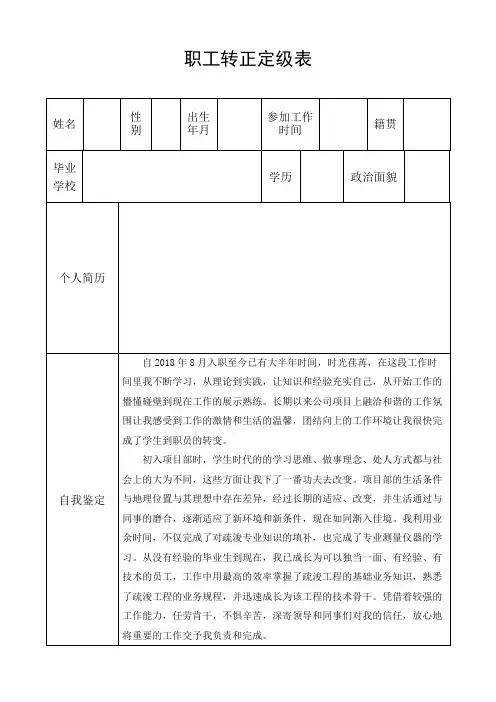 职工转正定级表
