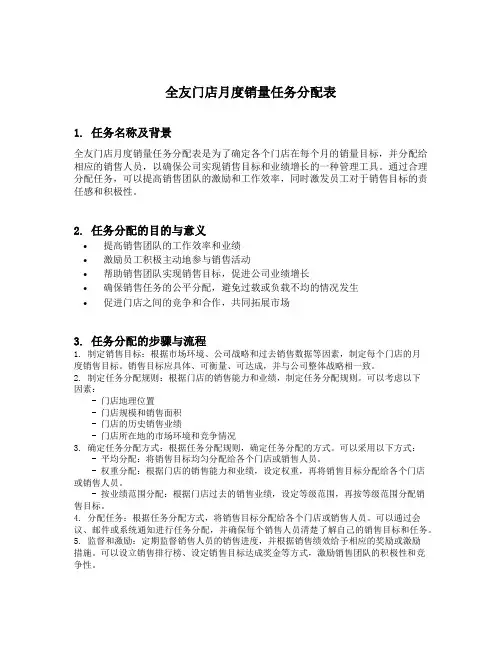 全友门店月度销量任务分配表