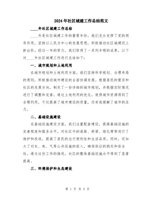 2024年社区城建工作总结范文
